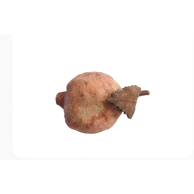 Late 20th Century Late 20th Century Artisan Hand-Molded Terracotta Pomegranate Sculptures With Metal Foliage - Pair For Sale - Image 5 of 9