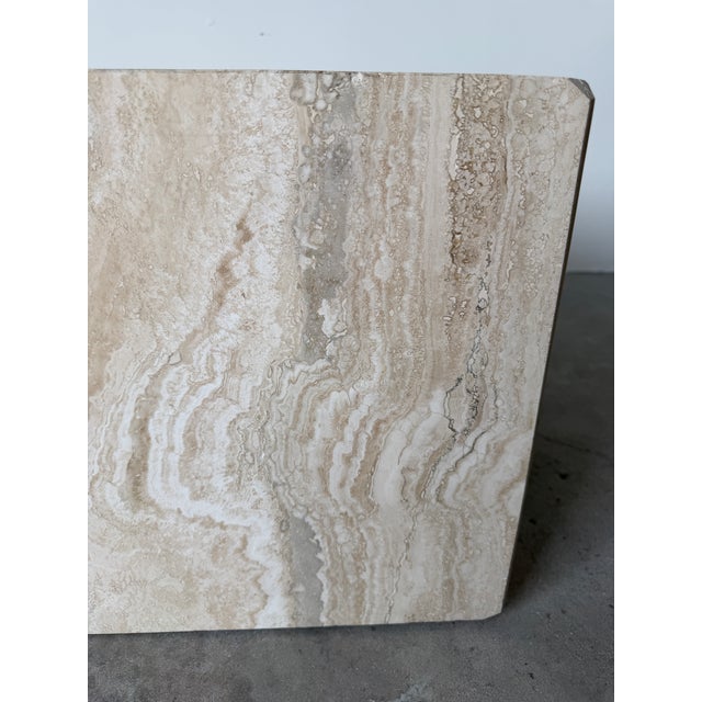 1980s Italian Postmodern Bullnose Beige Travertine Square Coffee Table by Stone International For Sale - Image 15 of 18