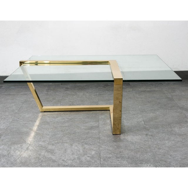 Brass Mid Century Modern Coffee Table Square Large Brass Gold Glass 80s Vintage MCM For Sale - Image 8 of 12