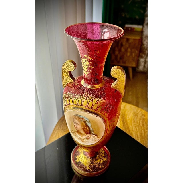 Bohemian Ruby Cranberry Glass Urn Vase from Moser, 1880 For Sale - Image 17 of 18