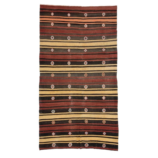 Textile Red & Yellow & Black Vintage Kilim Rug For Sale - Image 7 of 7