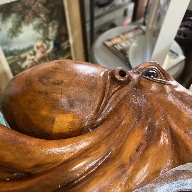 1970s Medium Size Intricate Octopus Hand Carved Wooden Mirror For Sale - Image 11 of 12