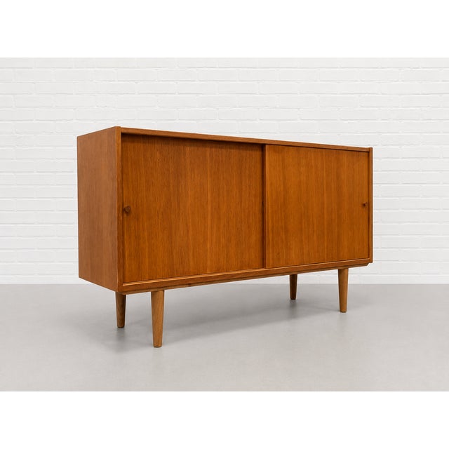 Mid-Century Modern Mid Century Modern Oak Sliding Door Credenza – Danish Modern Storage Cabinet, C. 1960’s For Sale - Image 3 of 12