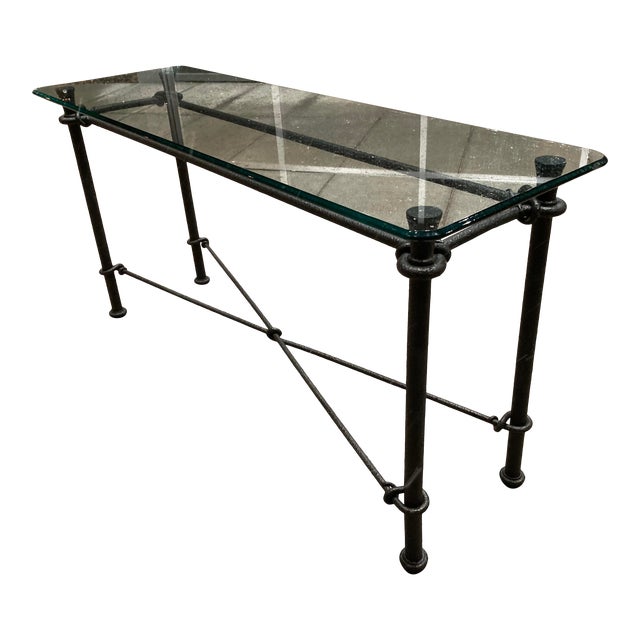 MidCentury Modern Rectangular Wrought Iron Glass Top Sofa Console