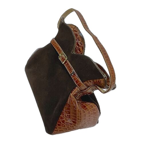 Small vintage midcentury style clutch bag with strap handle. Bag is 4.66"H to top of bag and 7" H to top of strap. No...