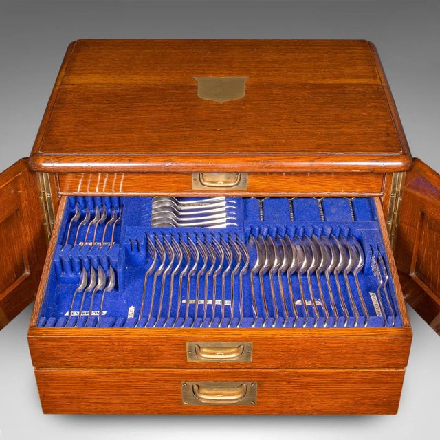 Traditional Antique Cutlery Canteen, English, Oak, Flatware Chest, Walker & Hall, Edwardian For Sale - Image 3 of 12