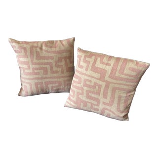 Contemporary St. Frank Terracotta Classic Kuba Cloth Pillows- a Pair For Sale