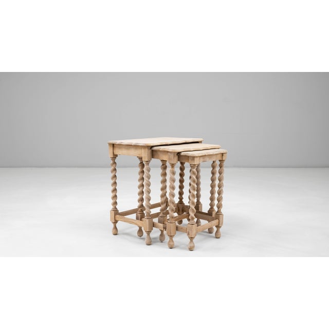 20th Century French Oak Nesting Tables With Barley Twist Legs - Set of 3 For Sale In Greensboro - Image 6 of 18