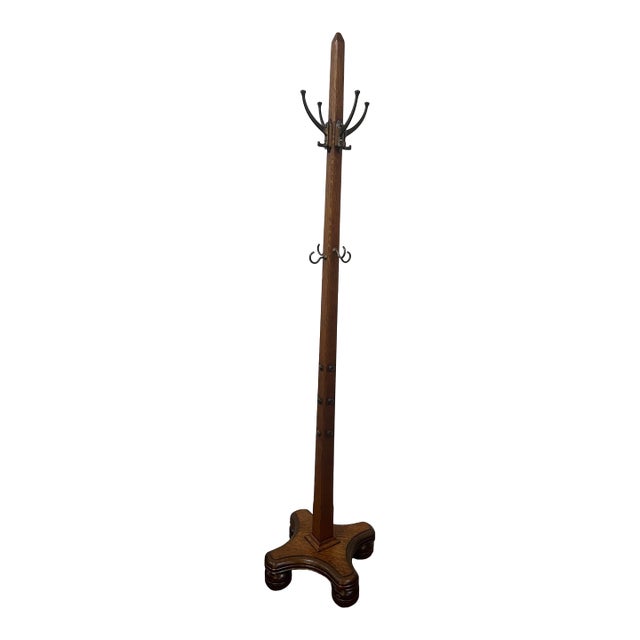 Antique Mission Oak 1800's Coat Rack Coat Tree For Sale