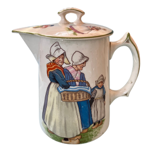 1900's Edwin Knowles China Co, Ceramic Chocolate Coffee Pot With Dutch Figures