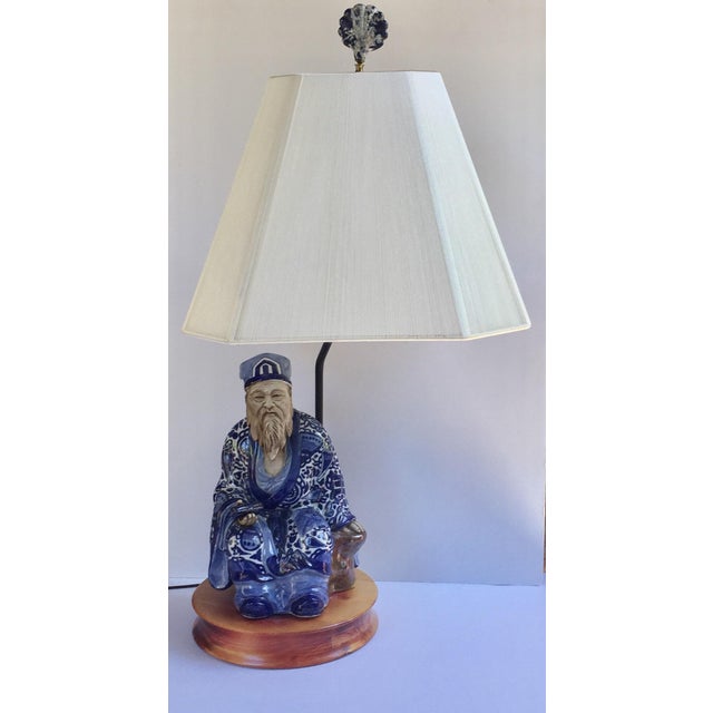 Vintage Blue & White Chinese Mud Man Figurine Lamp Chairish
