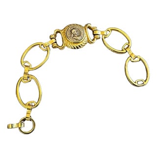 A 1990s Costume Jewelry Gilt Metal Coin Bracelet in the Manner of Bulgari For Sale