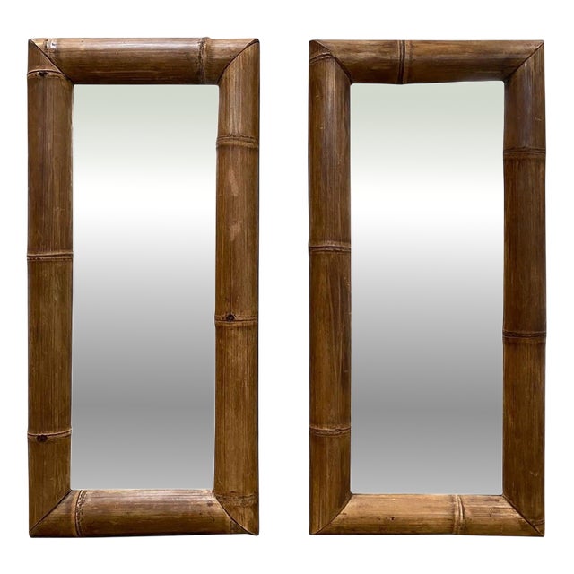 Mid-Century Jumbo Bamboo Mirrors, 1970s, Set of 2 For Sale