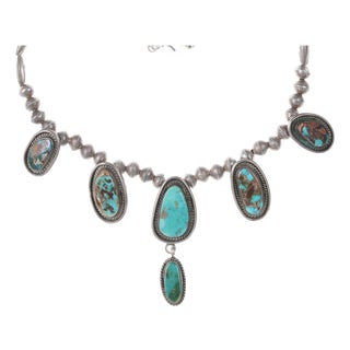 Vintage Navajo Silver Turquoise Choker Necklace For Sale