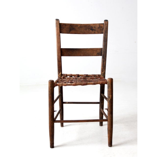 Brown Antique Rustic Wovem Seat Chair For Sale - Image 8 of 10