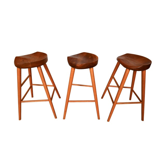 Thomas Moser Thomas Moser Cherry Bar Stools Saddle Seat For Sale - Image 4 of 9