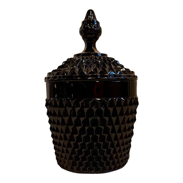 Vintage 1970s Black Textured Glass Ice Bucket With Lid or Cookie Jar For Sale