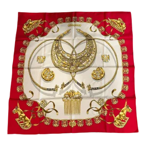 Hermes Carre Les Cavaliers D'Or Golden Horsemen Vintage 90cm Red Silk Scarf