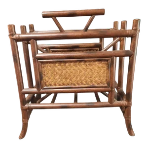 Mid 20th Century Vintage Tropical Bamboo Rattan Large Pagoda Island Chic Magazine Rack