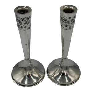 Art Nouveau Sterling Silver Candlesticks With Floral Relief Decoration - a Pair