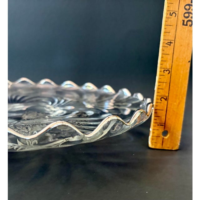 Vintage Silver Poppies Cake Plate by Silver City in the Flanders Clear Pattern, 1940s Pedestal Platter For Sale - Image 10 of 10