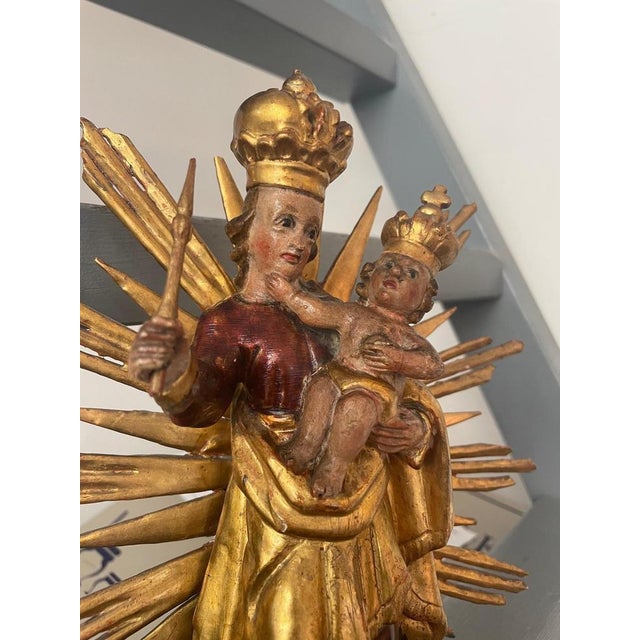 Baroque Wood Carved Radiation Madonna For Sale - Image 9 of 10