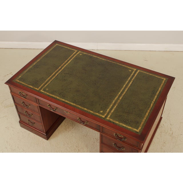 English Green Leather Top Mahogany Executive Desk For Sale - Image 10 of 18