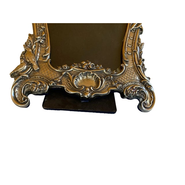 Art Nouveau 1900s Sterling Silver Jr .925 Art Nouveau Ornate Angel Cherub Bird Flowers Picture Photo Frame For Sale - Image 3 of 7