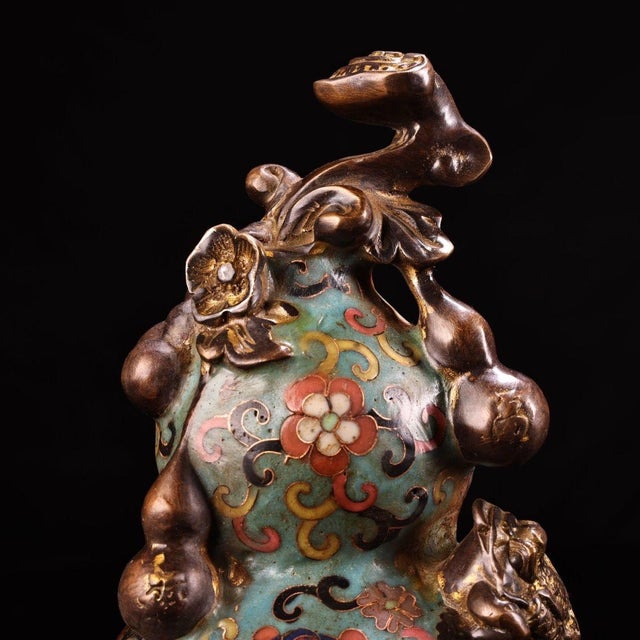 Mid 20th Century Vintage Cloisonne Enamel Gourd Vase – 8.3" Auspicious Double Gourd Sculpture For Sale - Image 5 of 9