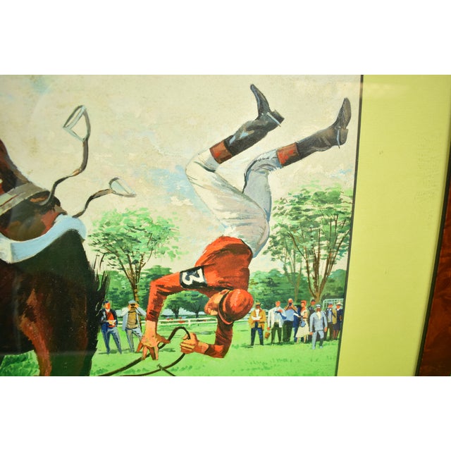 Mid 20th Century Three Steeplechase Jockeys Timber Jumping Acrylic Painting For Sale - Image 9 of 9