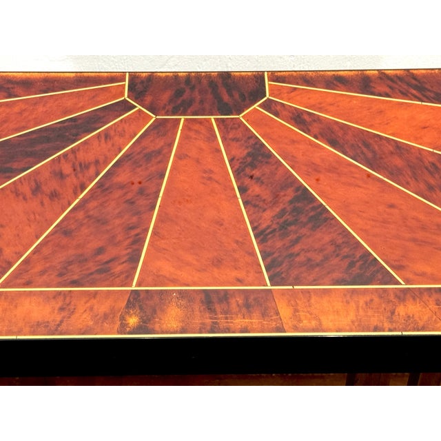 Wood Modern Faux Tortoiseshell Inlaid & Brass Console Table For Sale - Image 7 of 11