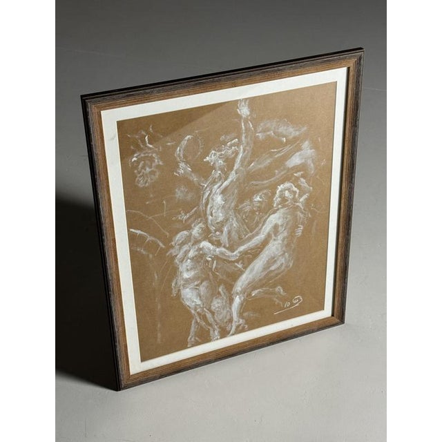 Unknown, Mythological Scene, Chalk on Paper, Framed For Sale - Image 12 of 13