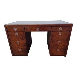 Mid 20th Century Sligh Furniture Patchwork Burl Wood Partner Desk For Sale