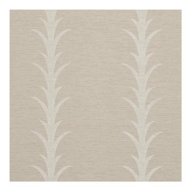 Schumacher X Celerie Kemble Acanthus Stripe Vinyl Wallpaper in Taupe For Sale