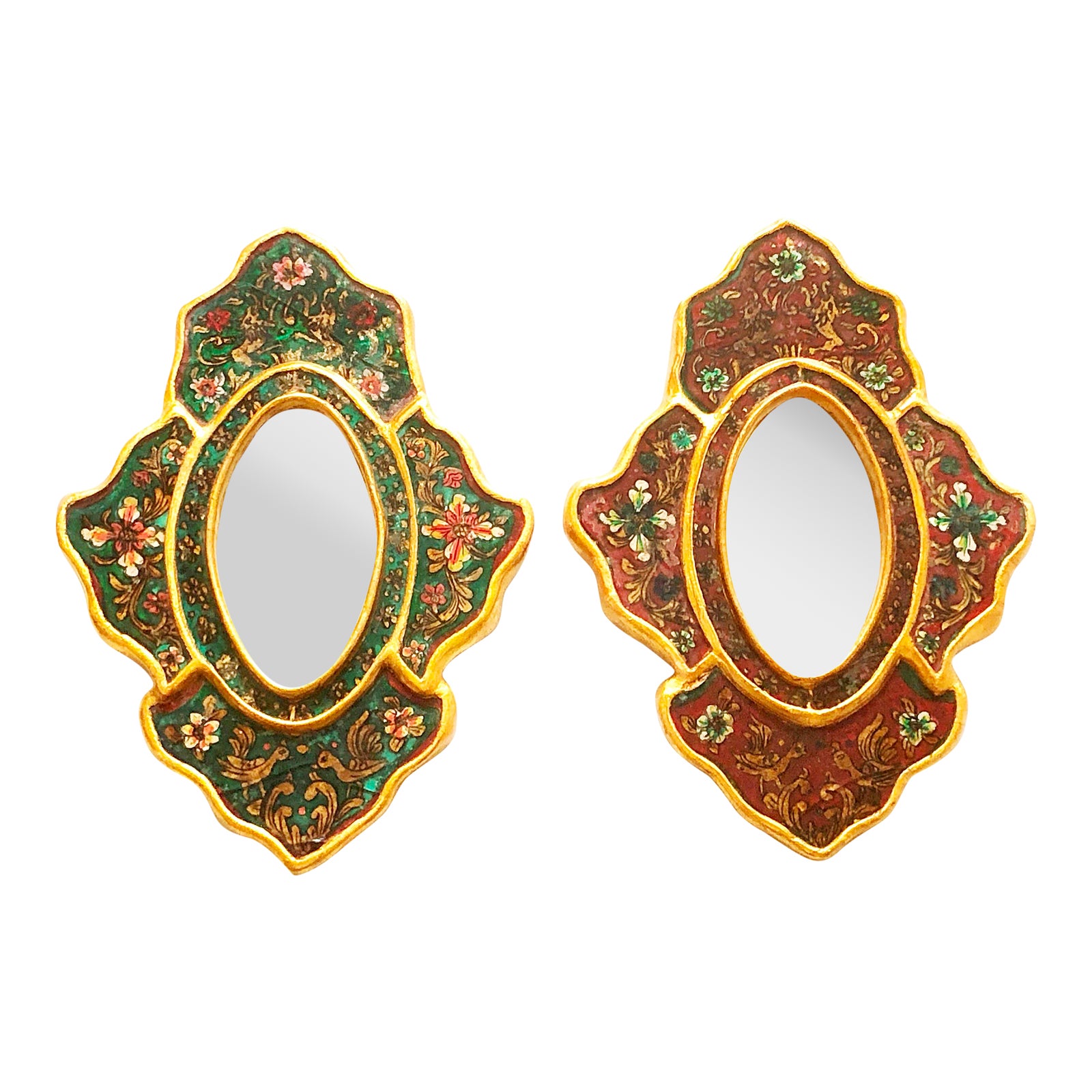 Vintage Late 20th Century Reverse Painted Mirrors With GoldLeaf Frames