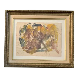 1940’s Original Abstract Modernist Nude Group Watercolor Painting