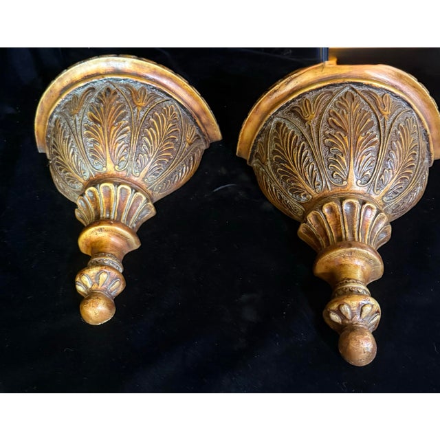 Gold Mid 20th Century Ornate Gold Demilune Wall Sconces For Sale - Image 8 of 12