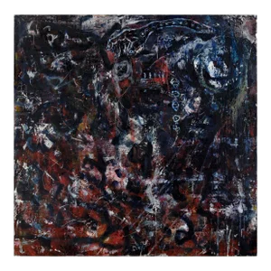 Figurative and Abstract Expressionist Composition in Oil on Wood Panel by Aska