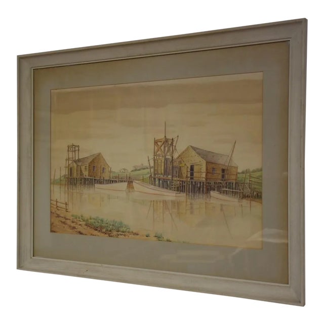 Watercolor Harbor Painting For Sale