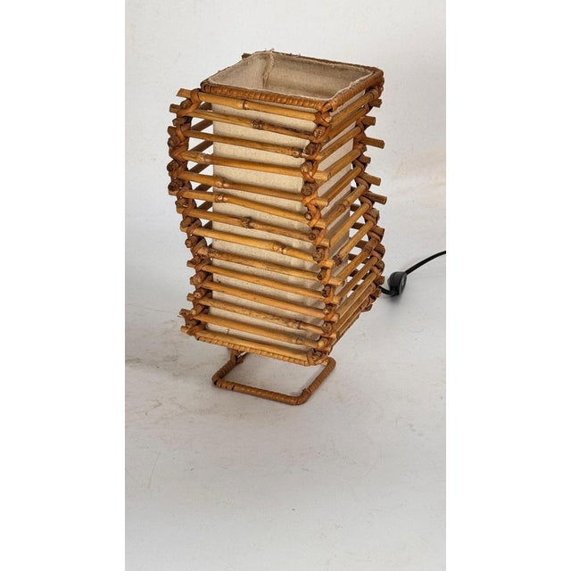 Beige Vintage Table Lamp in Wicker and Fabric, 1960s For Sale - Image 8 of 15