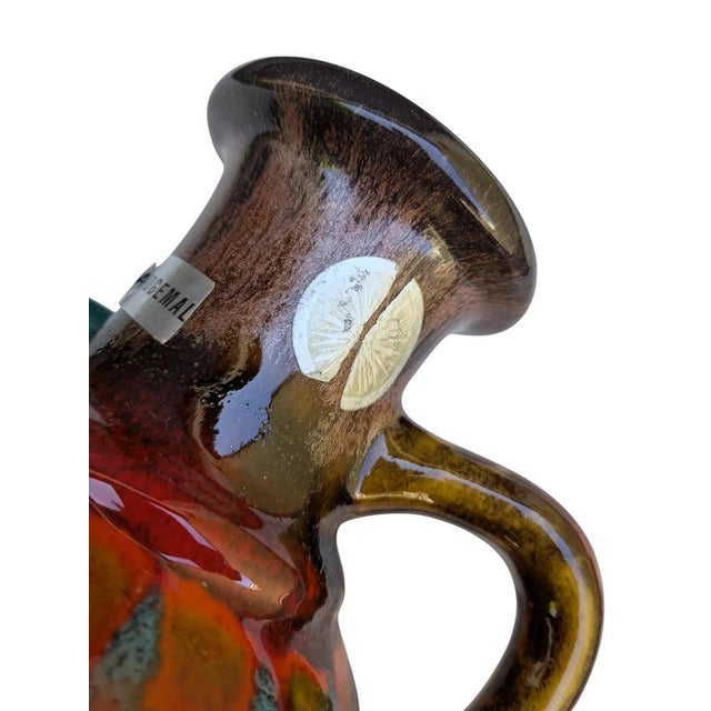 Mid-Century Model No. 334-19 Pitcher in Hand-Painted, Brown Ceramic with Red and Blue Glaze, West German, 1960s For Sale - Image 6 of 7