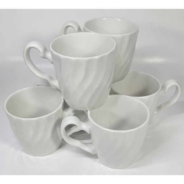 Johnson Brothers Vintage Ruffled White Ironstone Mugs- Set of Six For Sale - Image 4 of 15