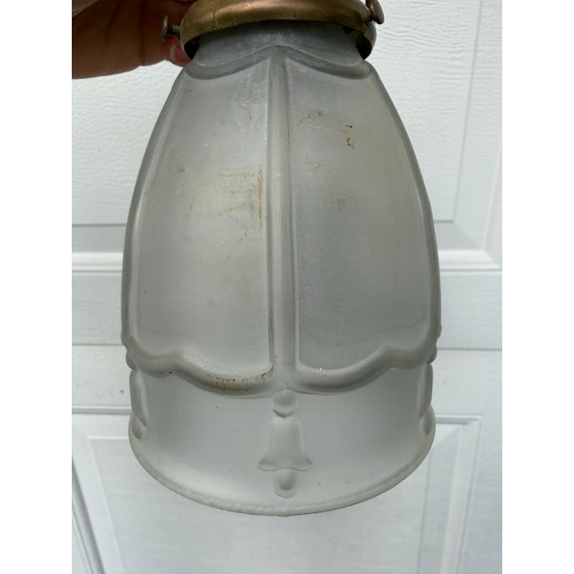 Traditional Antique Pendant Light Fixture With Frosted Glass Shade For Sale - Image 3 of 8