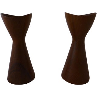 Mid Century Danish Teak Candlesticks - a Pair For Sale