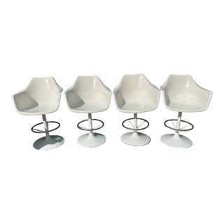 Mid-Century Modern White Tulip Swivel Bar Stools, Umanoff Saarinen Style - Set of 4 For Sale