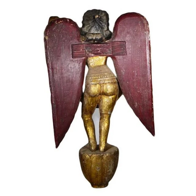 Vintage Asian Hand-Carved Giltwood Female Angel Statue, Circa 1950 For Sale - Image 4 of 10