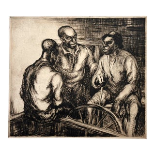 Richard Hood Wpa Expressionist Portrait of Three Men, Signed (Etching, 1935)/Black Art For Sale