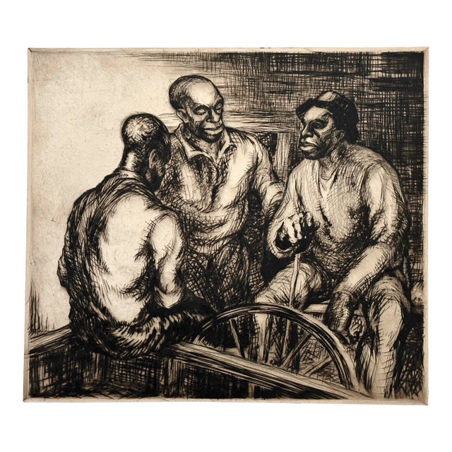Richard Hood Wpa Expressionist Portrait of Three Men, Signed (Etching, 1935)/Black Art For Sale