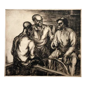 Richard Hook Wpa Expressionist Portrait of Three Men, Signed (Etching, 1935)/Black Art