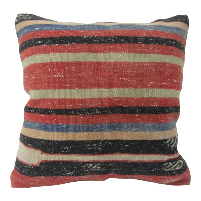 Handmade Striped Turkish Kilim Pillow Cover For Sale